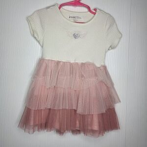 Nannette Kids Cream Layered Pink Tulle Dress-Size 2T